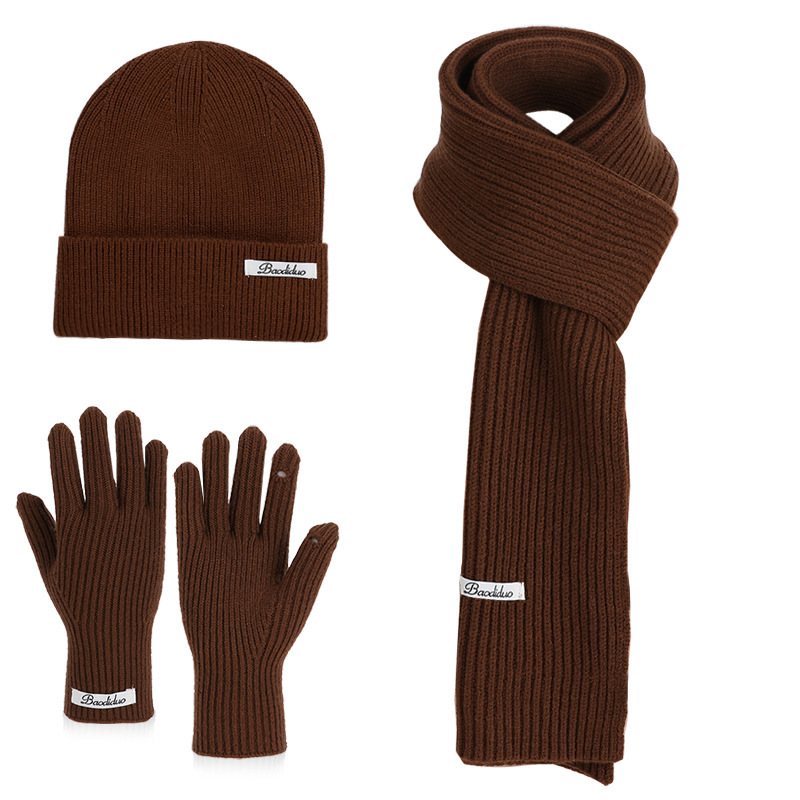 Winter Hat Gloves Scarf Three-Piece Set designer hat Outdoor Warm Knitted Wool Hat Cold-Proof Ear Protection Versatile Pullover Hat for Women