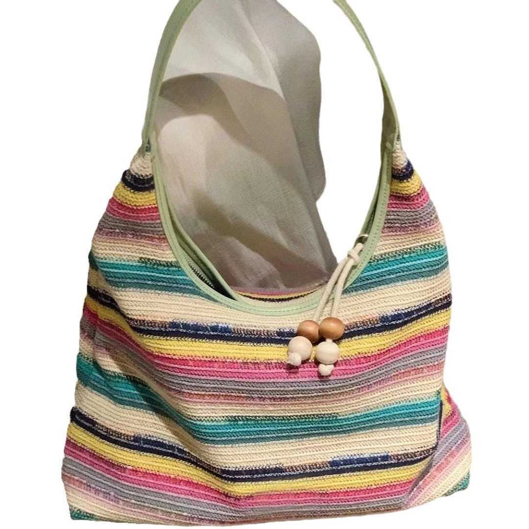 Rainbow Patterned Tote Bag for Women New Beach Woven Large Capacity Shoulder Bag Lazy Beach Bag Trend