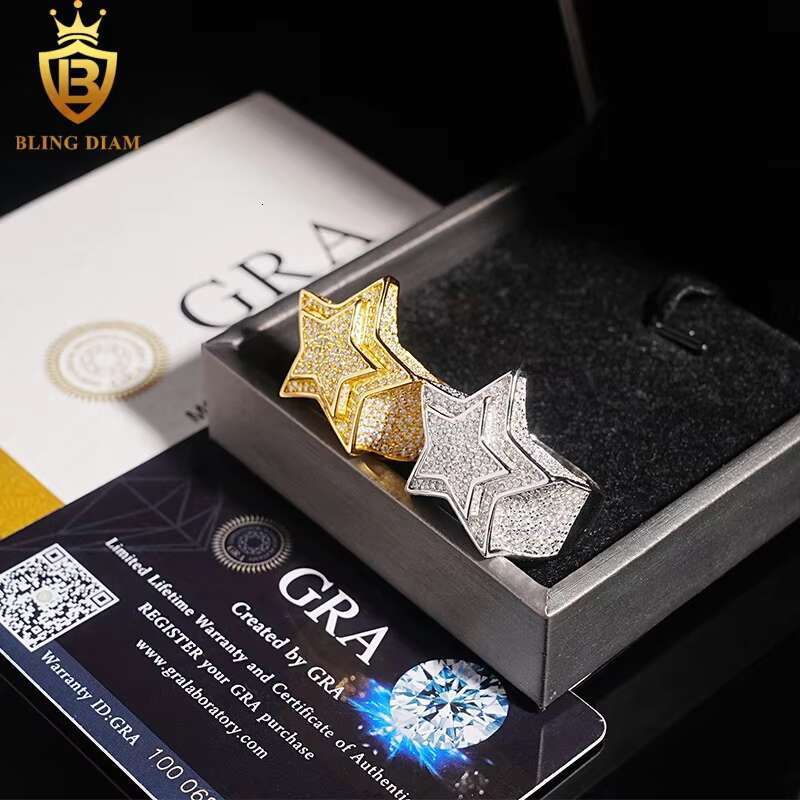Hot Sale Hip Hop Jewelry Ring 925 Silver Ice Out VVS Moissanite Fully Diamond Mens Star Rings