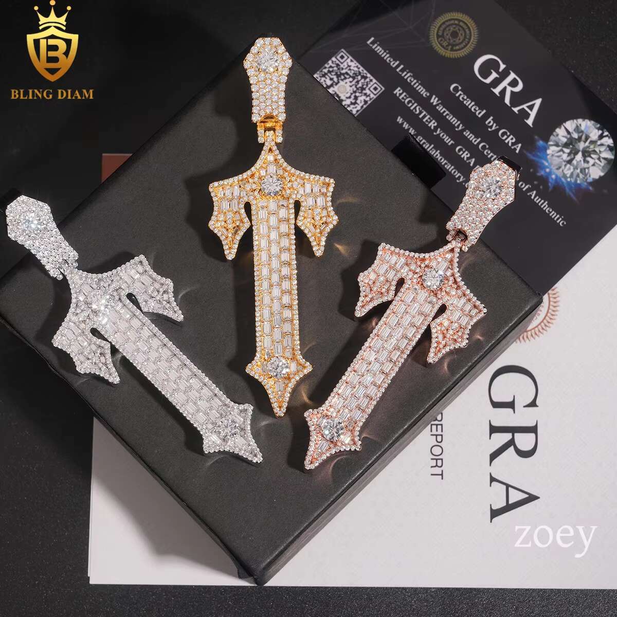 Hip Hop Jewelry 925 Sterling Silver Iced Out Vvs Moissanite Multi Style Collection Random Cross Pendant Charms