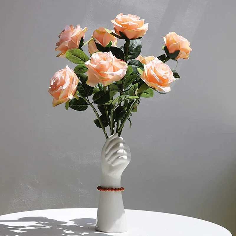 Creative hand shaped resin vase decoration living room flower arrangement dining table dry flowers light luxury home decor C251124
