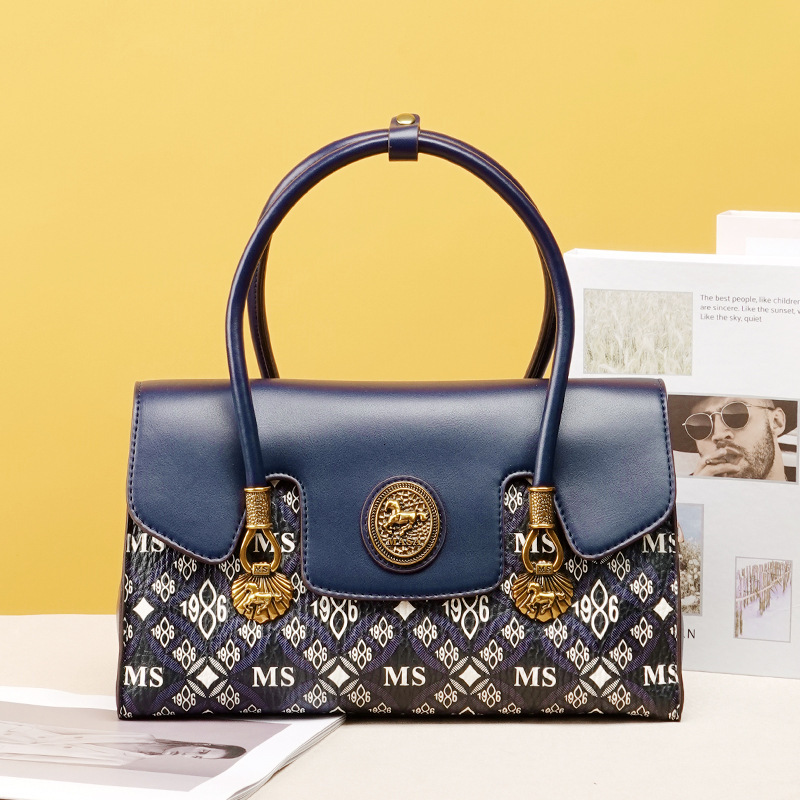 MASA Fashion Light Luxury Printed Blue Handbag Women S High End Sense Commuting Versatile Tote Crossbody Bag Tote Bag