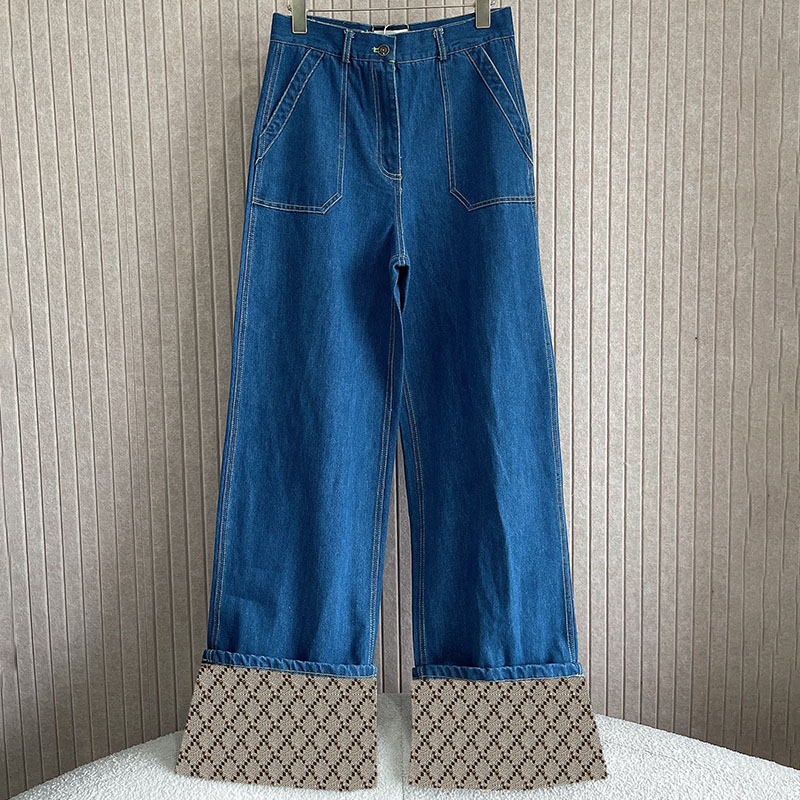 Classic Print Women Denim Pants High Rise Straight Leg Jeans Street Style Long Jean Trouser