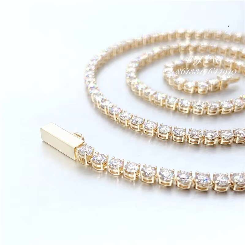 Ready to Ship High-end Iced Out Moissanite Diamond 10K/14K/18K Solid Gold Tennis Necklace Chain