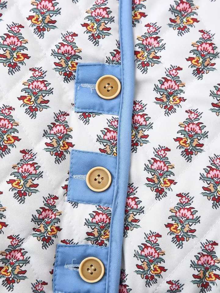 HH Women Fashion Flower Quilted Reversible Jacket Loose Long Sleeve Button Coat Autumn Female Elegant Floral Outwear Tops J251124