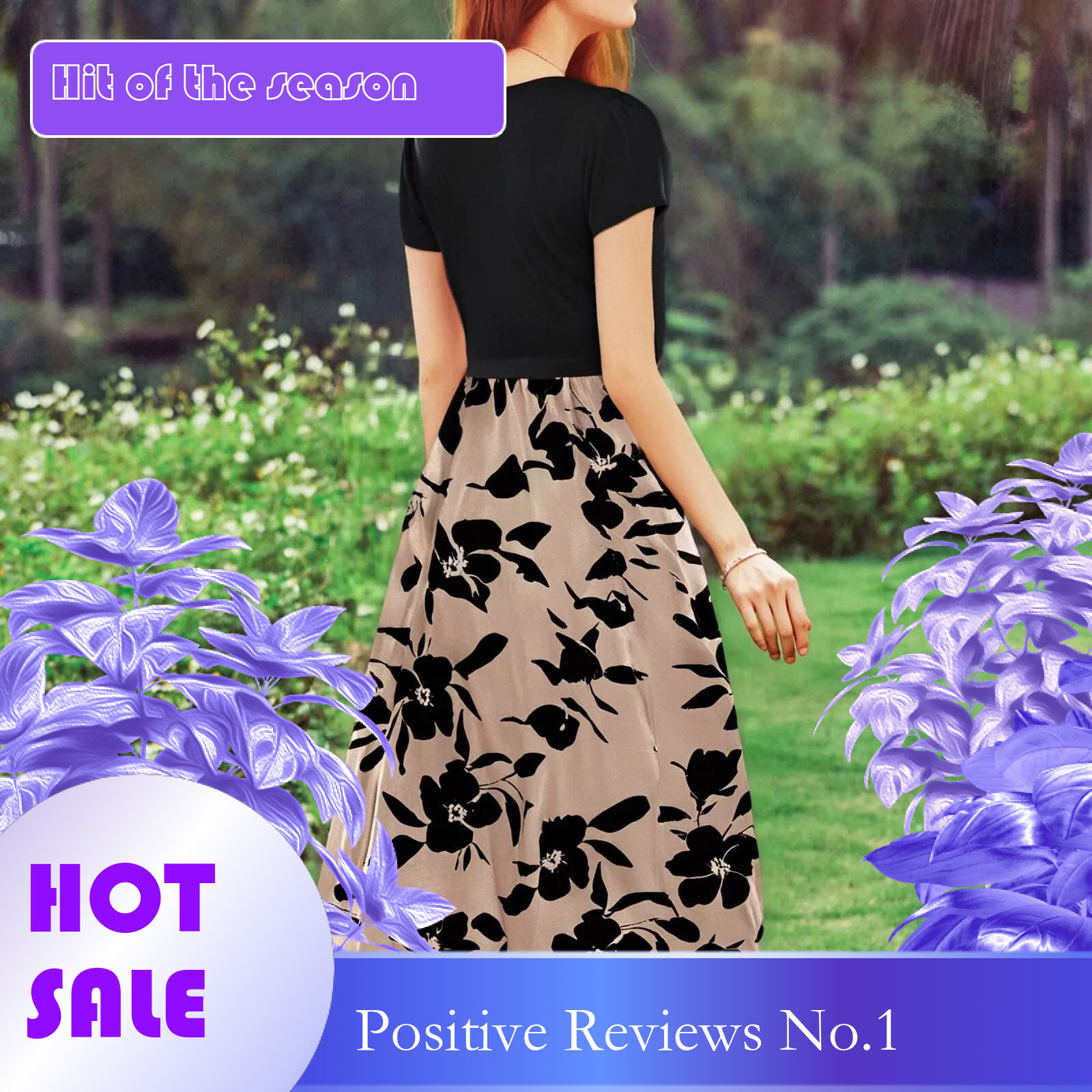 Dongdumaoyi Dresses Elegant Office Lady Outfits A Line Lace Up Slim Fit Waist Ruffle Hem Skirt Color Matching Print Dress Summer