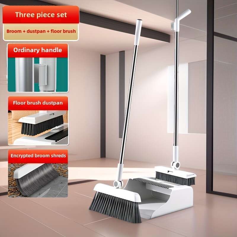 Ergonomic Long Handle Set - 3-in-1 High-Quality Floor Kit with Silicone Water Scraper, Ideal for Home, Kitchen, Room, Office | Efficient Single Broom