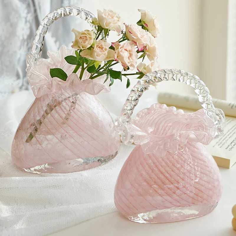 High sense Internet celebrity light luxury glass handbag bag vase glass flower basket living room home soft decoration flower C251124