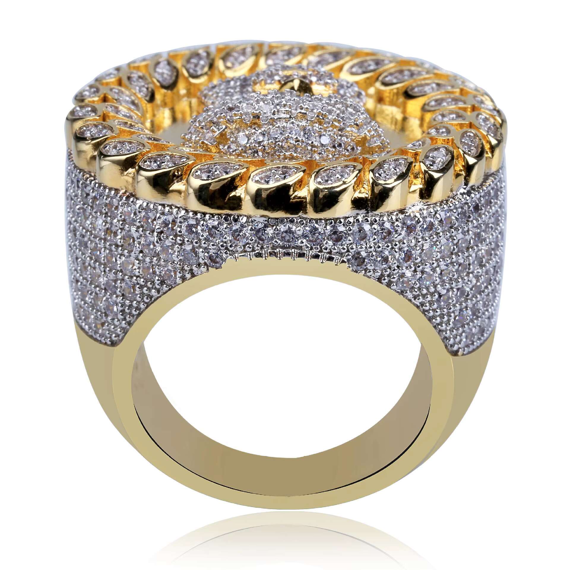 Fashion Hip Hop Ring 18K Gold Plated Iced Out Cubic Zirconia High Quality Brass 3A Zircon Jesus Mens Rings