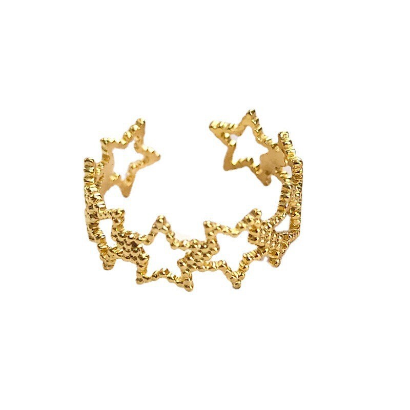Top source hollowed out star studded cool style niche titanium for women with adjustable stainless steel ring opening