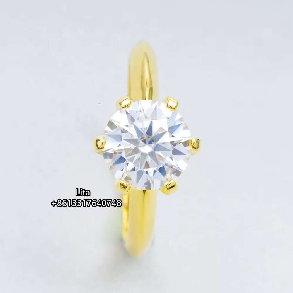 925 18k Sterling Silver 6 Prong Round 8.0mm 2ct Gems Solitaire Moissanite Ring
