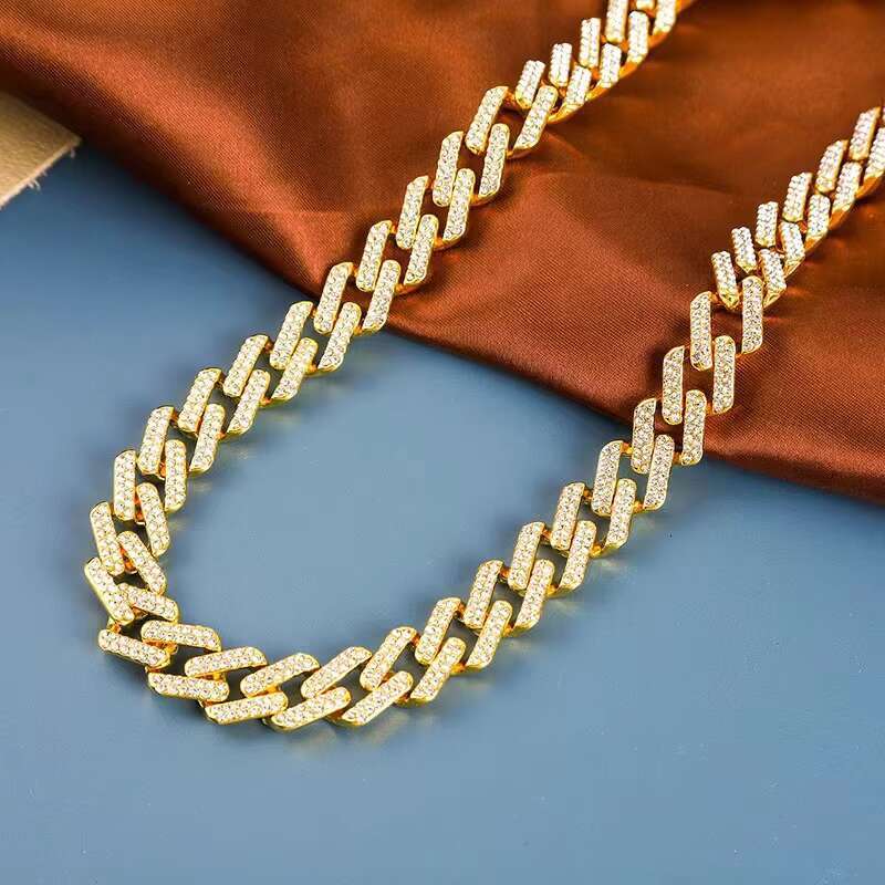 Hip Hop Diamonds Cuban Chain 18K Gold Plated Moissanite Iced Silver Women Men Stylish Rap Style Miami Cuban Link Chain Necklace