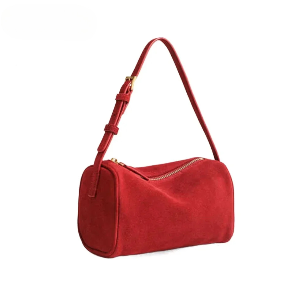 Exquisite Live Wine Red Small Pillow Matte Suede Leather Women Crossbody Round Shape Chamois Female Shoulder Bag Bags Designer Women Bag