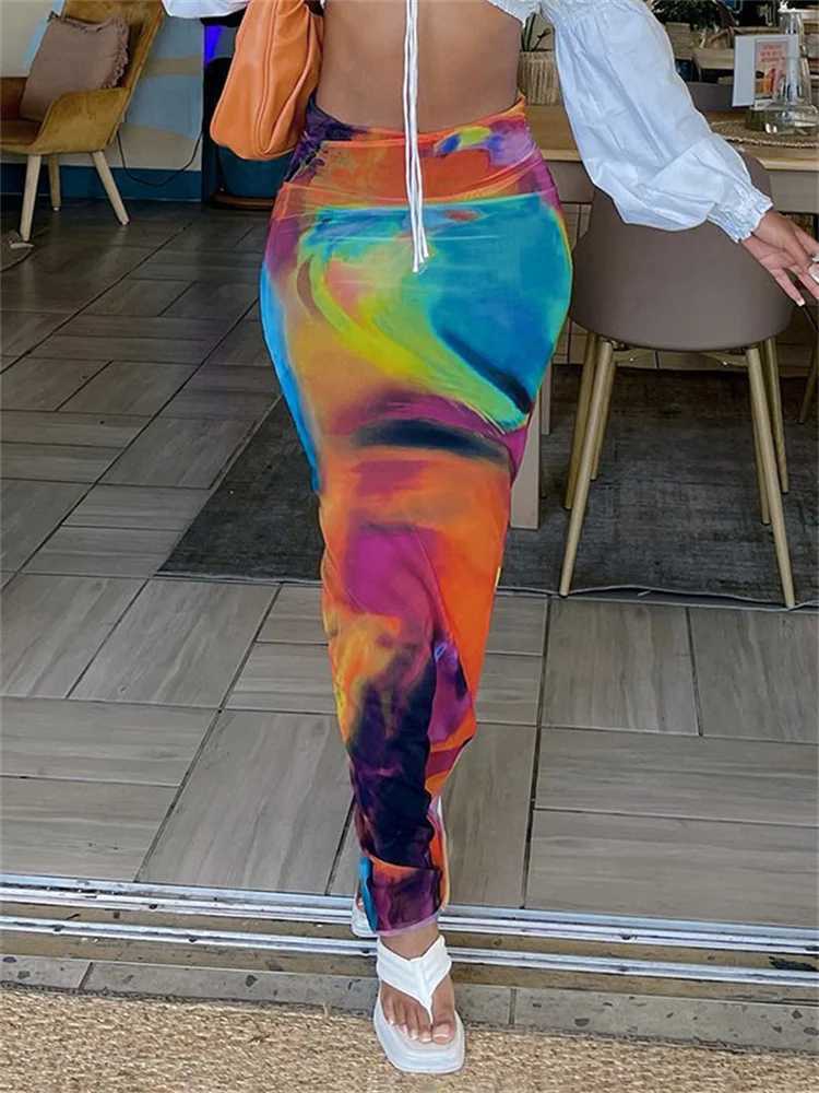 Simenual Harajuku Aesthetics Multi Printed High Waist Long Skirts Women Cyber Y2K Package Hip Skirt Chic Holiday Outfits Slim M250424