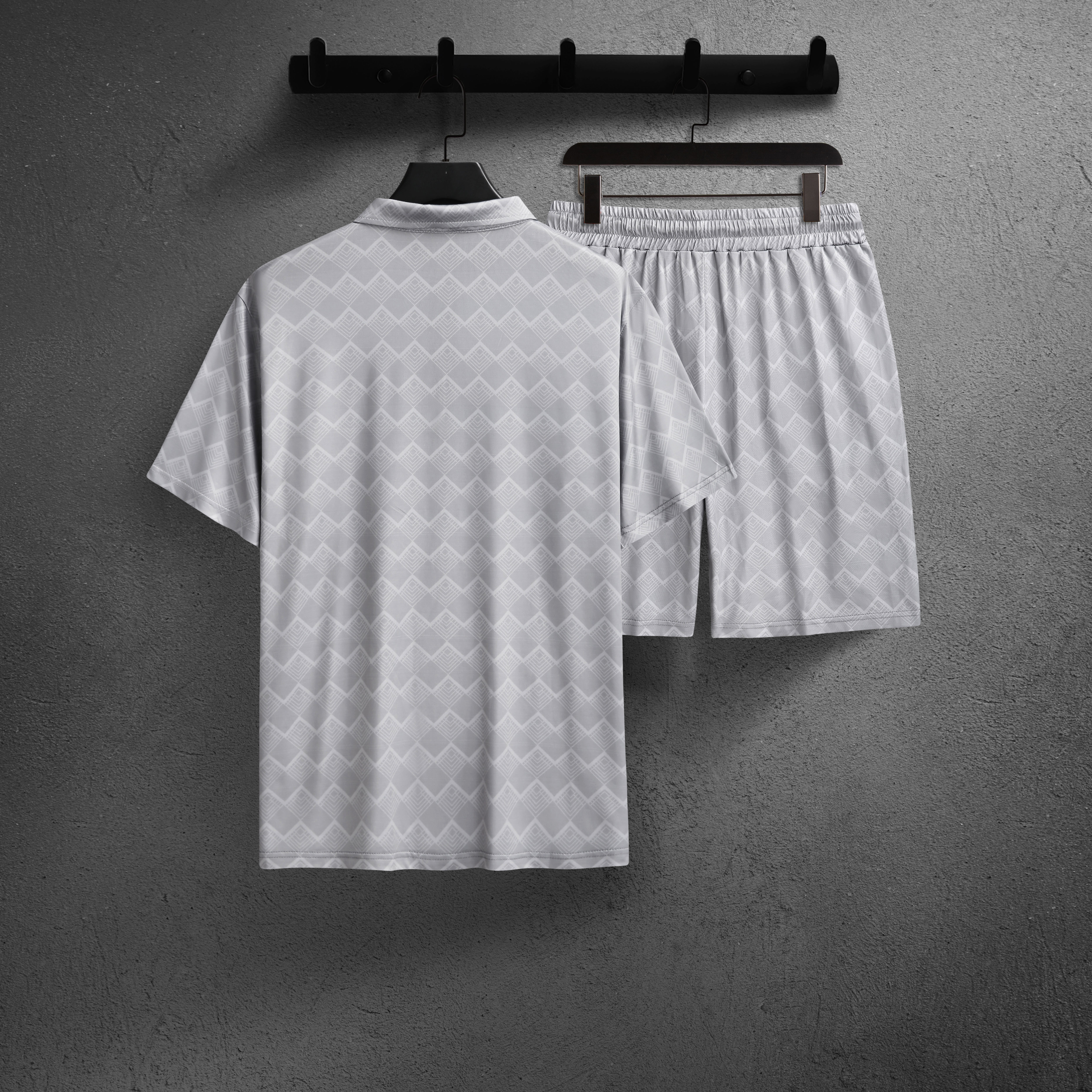 Men's summer business basic casual simple comfortable textured fabric breathable lapel short sleeved polo shirt set