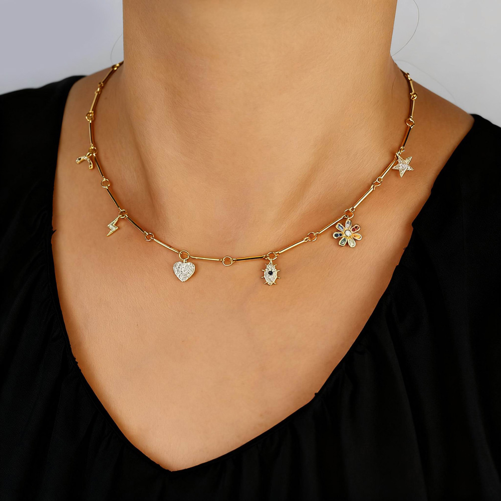 2025 New Fashion Star Heart Flower Pendant Geometry Choker Necklace For Women Girl Sweet Cute Collarbone Chain Jewelry