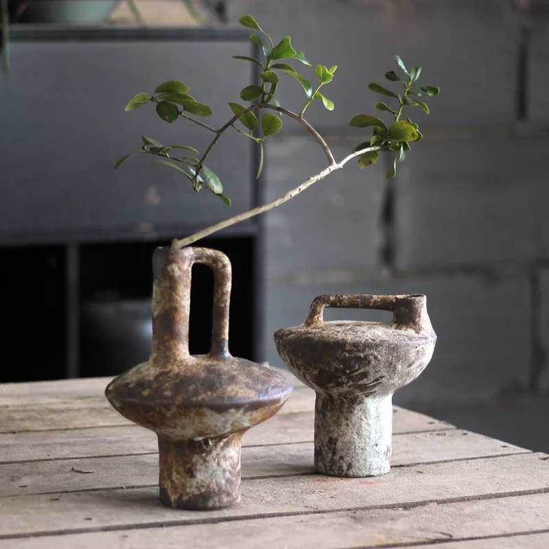 Ceramic Vase Rough Pottery Vase Flower Arrangement Vintage Handmade Wabi-Sabi Style Dried Flowers Zen Arrangement C251124
