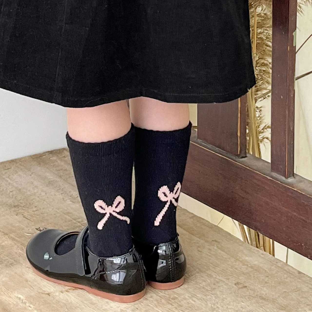 3 Pairs Autumn Winter New Socks for Girl Korean Cute Bow Middle Tube Socks Solid Color Cotton Warm Kids Socks 1-8 Years G251124