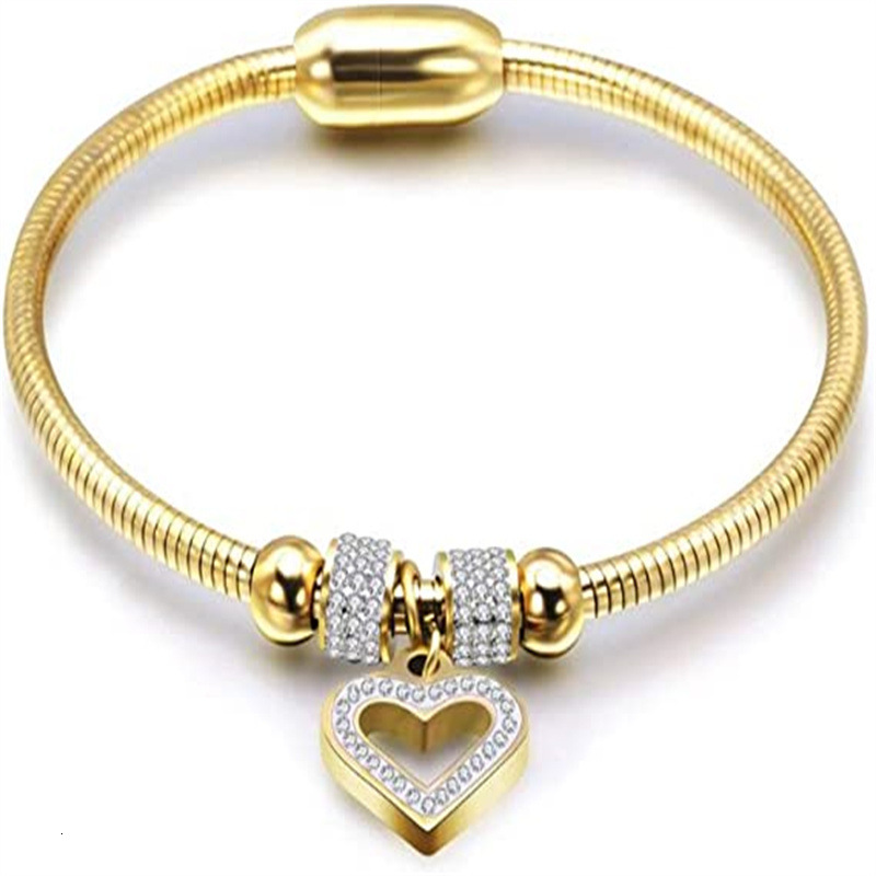 Fashionable minimalist Korean version of the new Ins hollowed out dia studded titanium steel snake chain bracelet with magnetic buckle and hand ring f