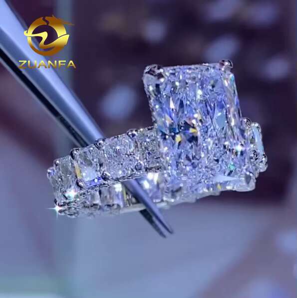 Wedding Ring Radiant Cut Luxury Design Full Moissanite Band 925silver Engagement Ring Custom Design