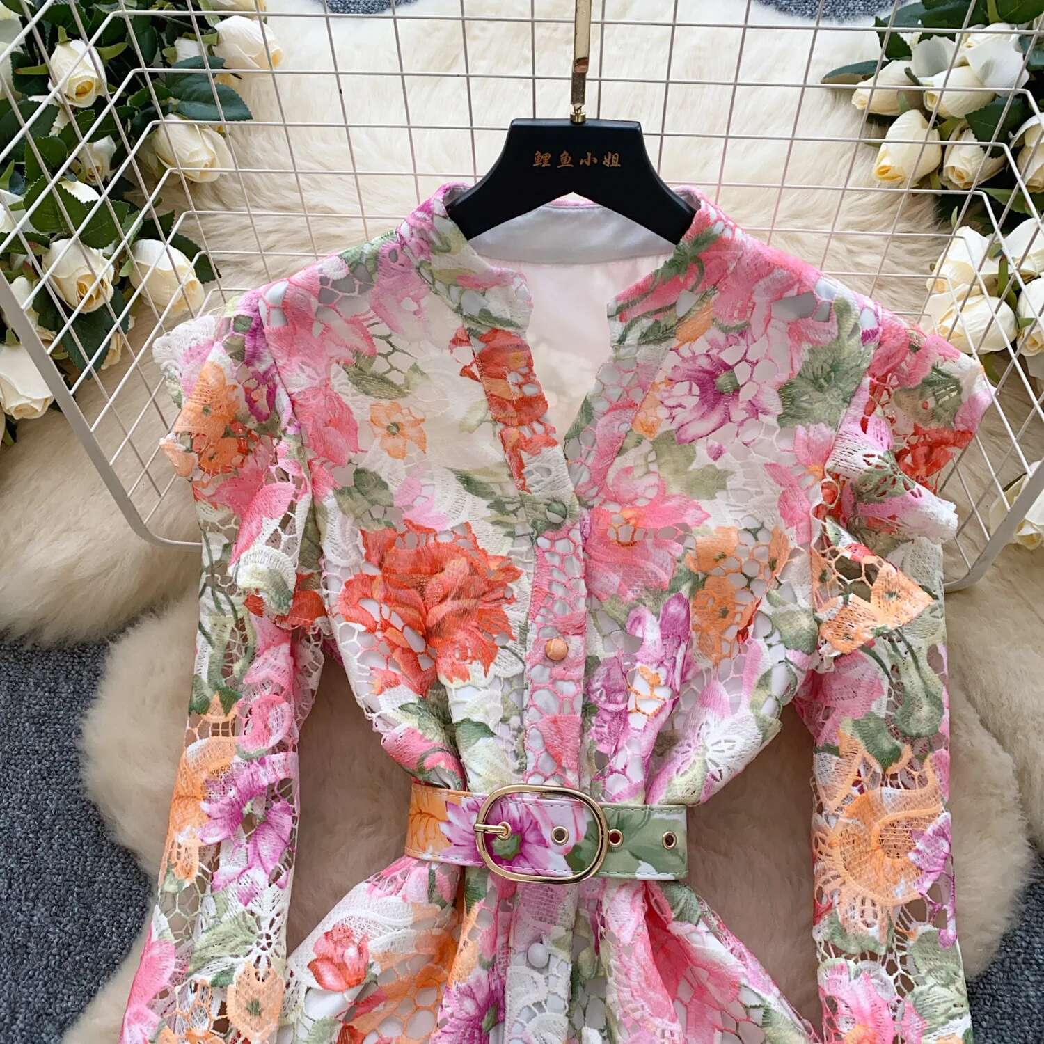 Elegant Flower Embroidery Lace Evening Dresses Women Summer Autumn Flare Long Sleeve Fancy Hollow Out Short Dress Party