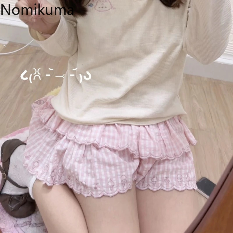 Faldas Mujer De Moda Japanese Summer Skiing Womens High Waist Jupe Kawaii Embroidered Fashion Grid Mini Y2k Pink Cute Skiing 250422