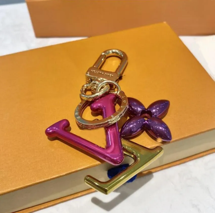 New Style Purple and gold dual tone color French Style Keychains Paris Designer Keychain fashion bags Pendant Car Key Ring for charm Men Women monogram key chain