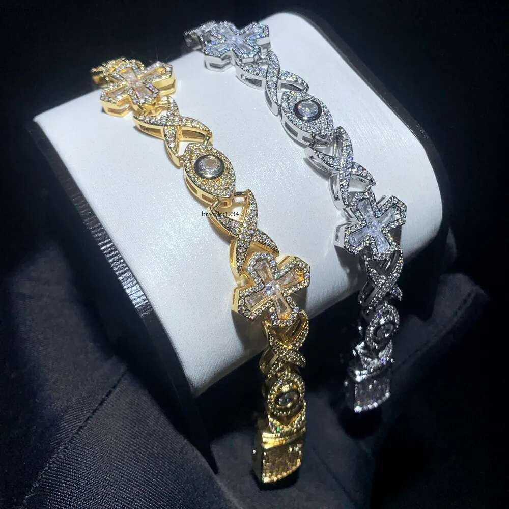 Luxury designer Hip Hop 14mm Cross Eye Cuban k Chain Ice Out VVS Moissanite Necklace Bracelet Men Women Free shipping