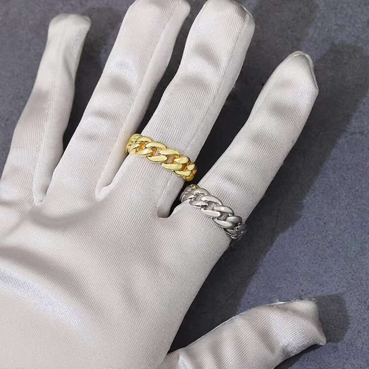 Fashion Jewelry Cuban Rings 18K Gold Plated 925 Sterling Silver Mens Ring Hip Hop Ring