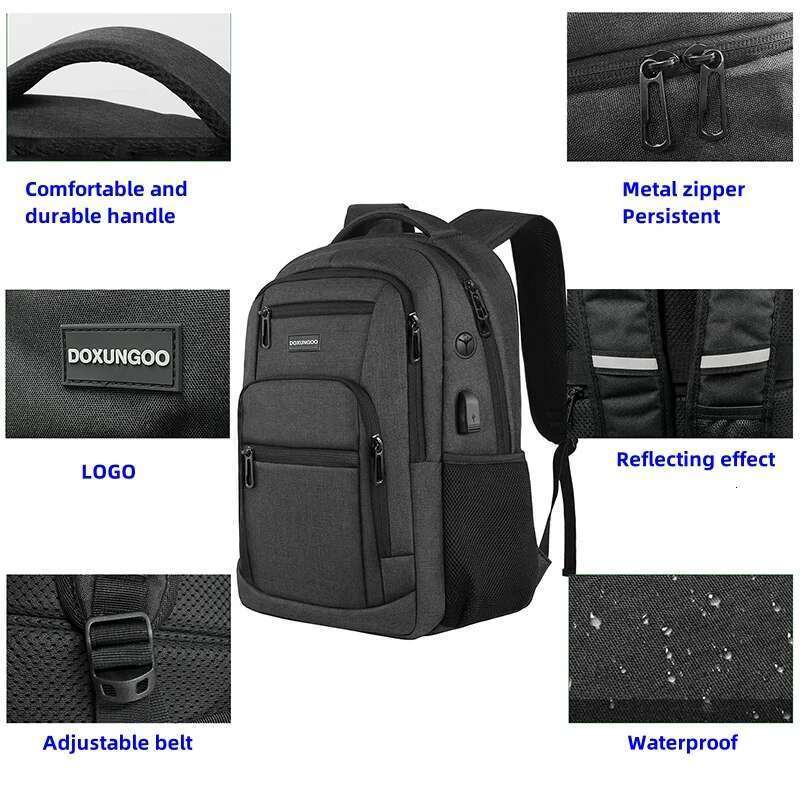 New Large Capacity Waterproof And Breathable Backpack, 15.6-inch Computer Bag, USB, Reserved Port For Headphone Cable DOXUNGOO