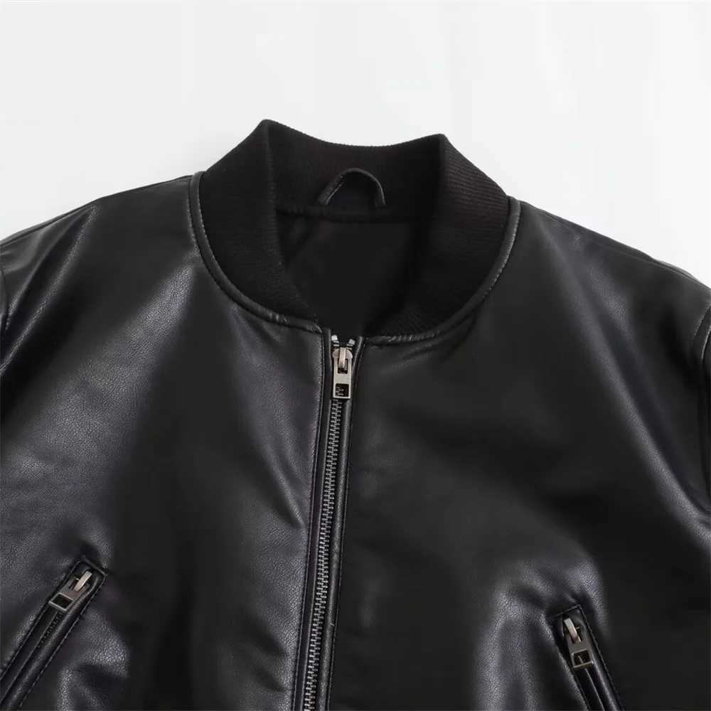 autumn new womens European and American style high-end feeling slimming faux leather pilot jacket short jacket J251124