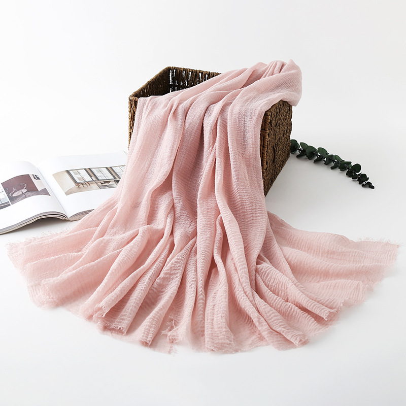 K497 New solid color cotton and linen scarf wrinkled short beard cross-border warm scarf single color headscarf scarf female wholesale