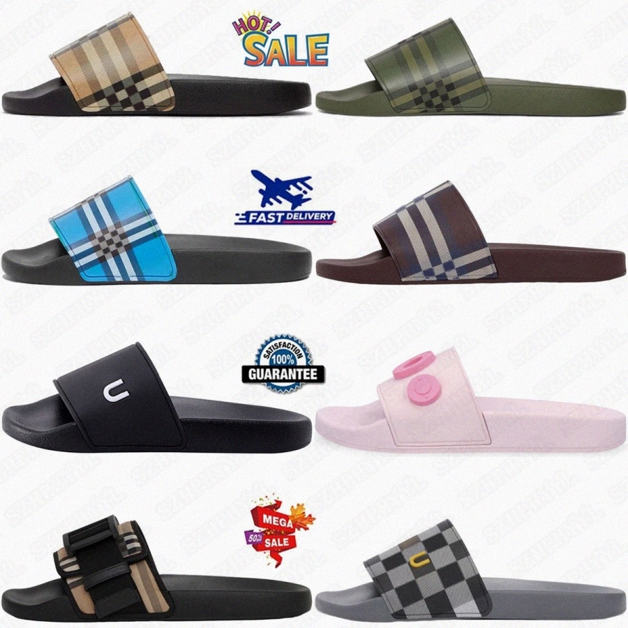 designer Vintage slides Check slippers Furley slipper Rubber Archive Beige Blue Mahogany Storm Grey Black White Optic Pale Candy Pink mmfEj#