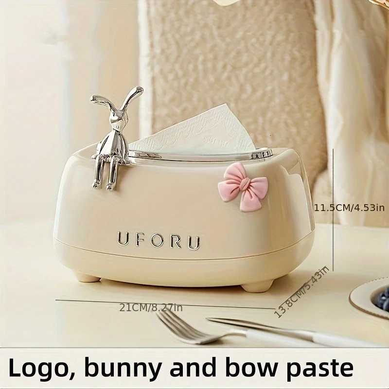 Cute Rabbit Tissue Box Cover Round Plastic Napkin Holder Dispenser for Desktop Bathroom Living RoomM251124