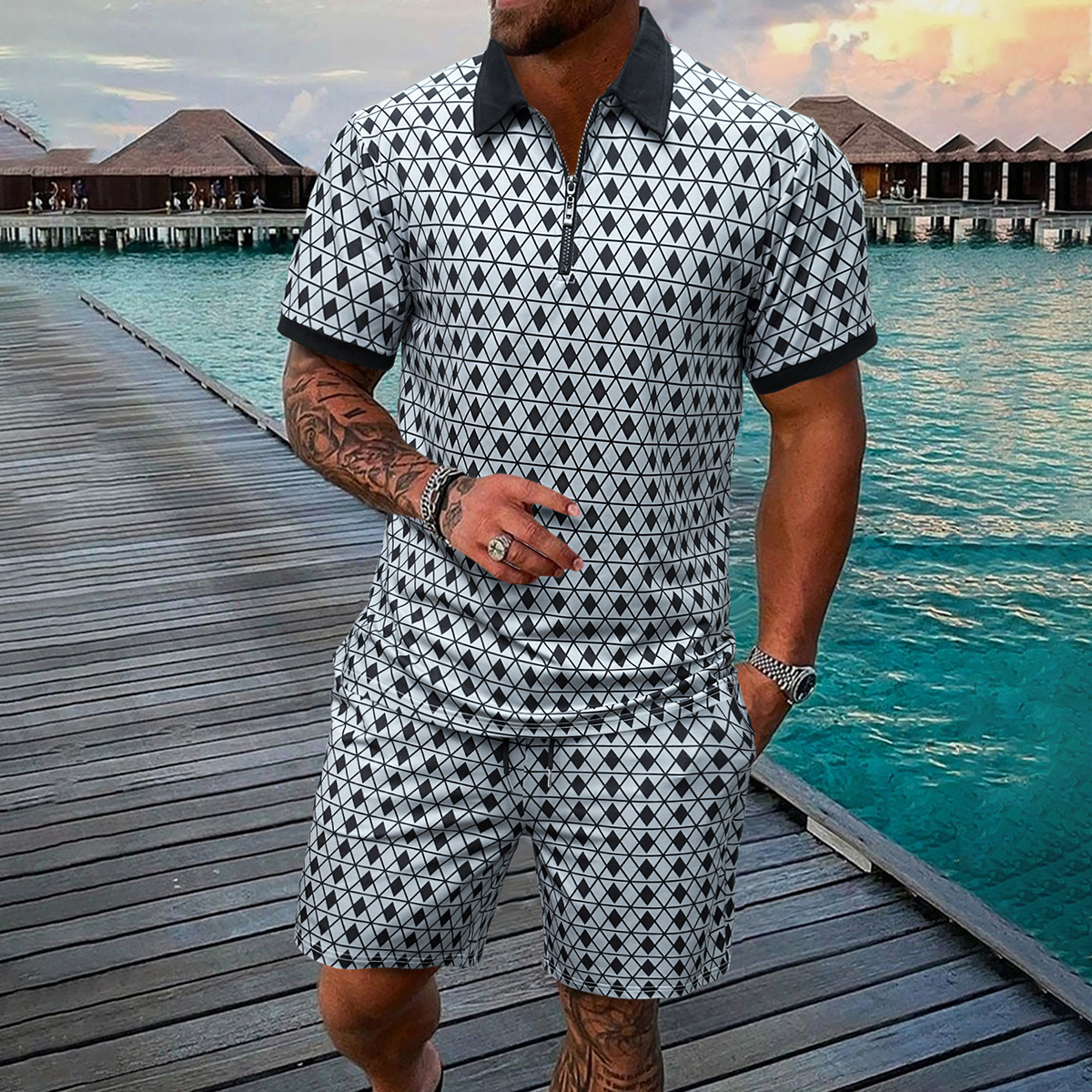 Men's Summer Business Basic Casual Simple Comfortable Texture Fabric Breathable Collar Short Sleeve Hot Selling Polo Shirt Set
