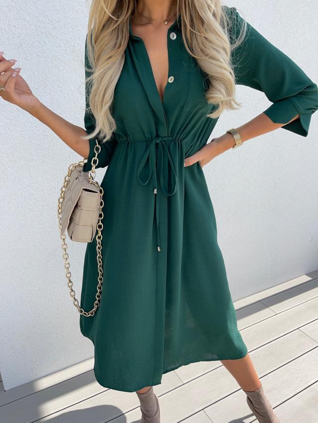 2021 new fashion bandage waist closing middle sleeve dress for women