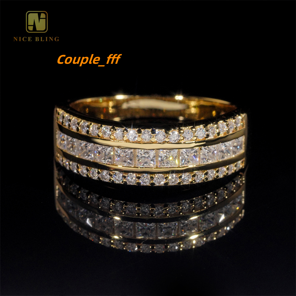 Wholesale Price Hip Hop Princess Square Half Set Stone Rings 925 Silver Iced Out Moissanite Diamond Ring for Men