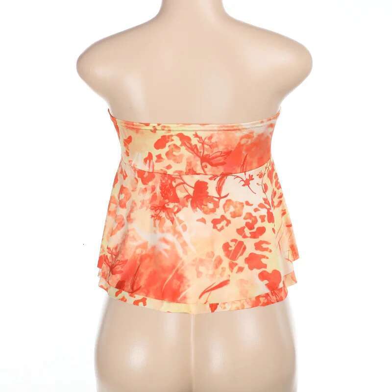 Dongdumaoyi Townlike Slim Bodycon Wrap Waist Print Sexy Party Strapless Crop Women Corset Top Spring Summer Streetwear Women S Tight Underwear