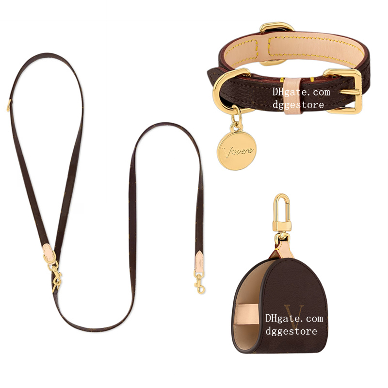 Designer Dog Collars Crossbody Dog Leash and Dog Bags Holder Luxury Collar with Metal Charm Double Layered Leather Luxury Dogs Collar Chain for Small Medium Dogs B265