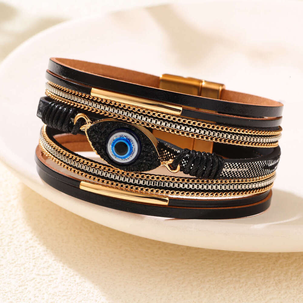 Bohemian style hot selling Devil's set with Eye water dia leather bracelet
