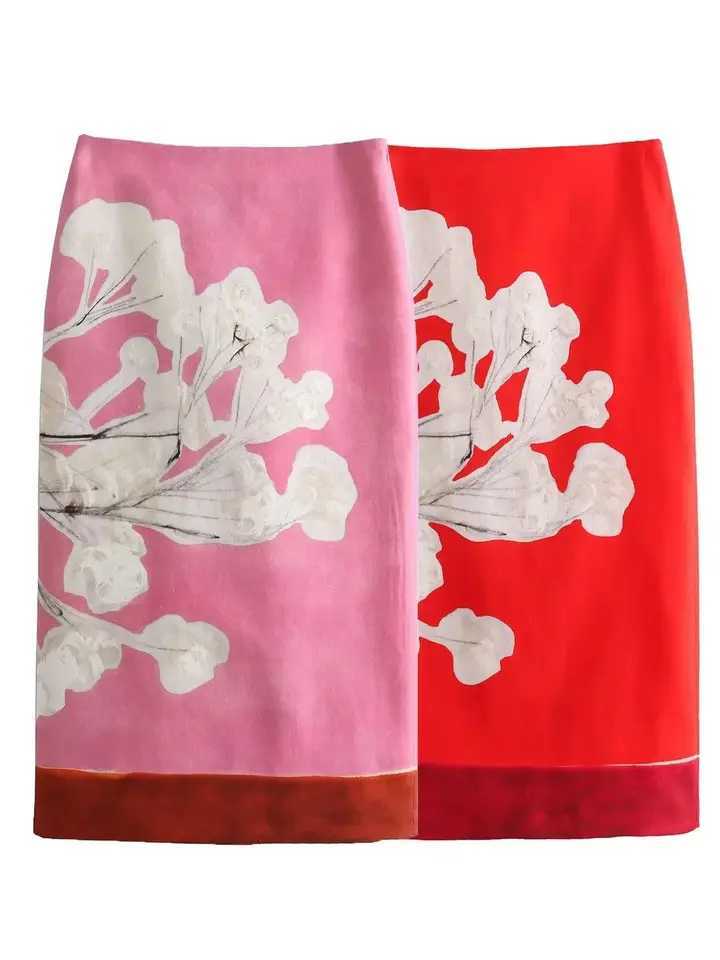 XNWMNZ Womens Fashion Linen Blended Pencil Skirt Waist Zipper Comparison Printed Bottom Seam Womens Midi Skiing M250424