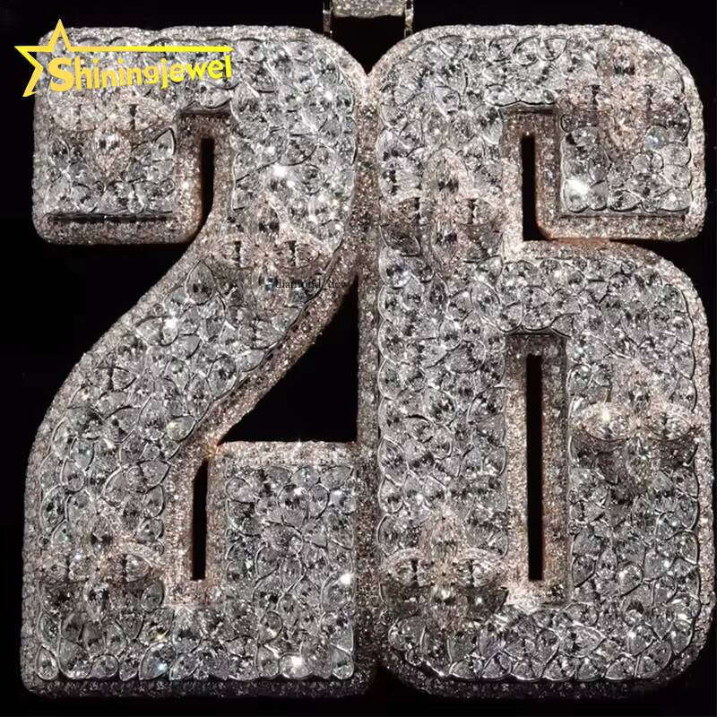 Fancy Cut Hip-Hop Men's Sterling Sier VVS Moissanite Inlaid Numbered Iced Pendant