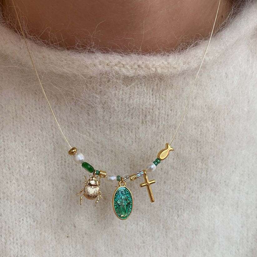 INT hot Designer necklace for women New niche design 18k stainless steel cross scarab devil's eye pendant necklace Vintage Bohemian Beach Vacatio