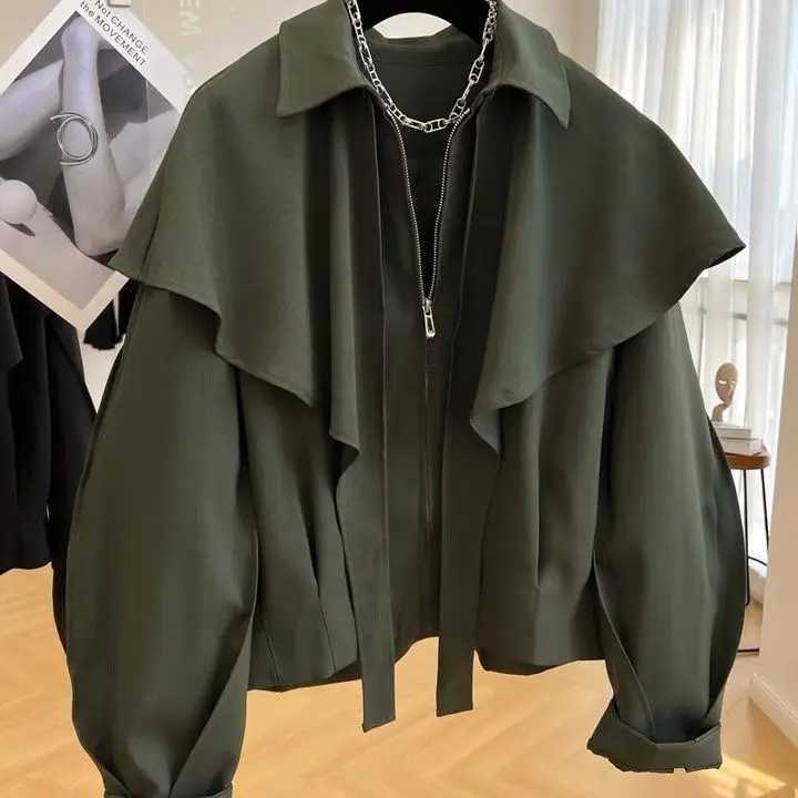 Korean Fashion Cloak Casual Capes Jacket Womens Dongdaemun 2025 Short Coats Woman Heavy Jackets Trend Winter Cardigan Tops New J251124