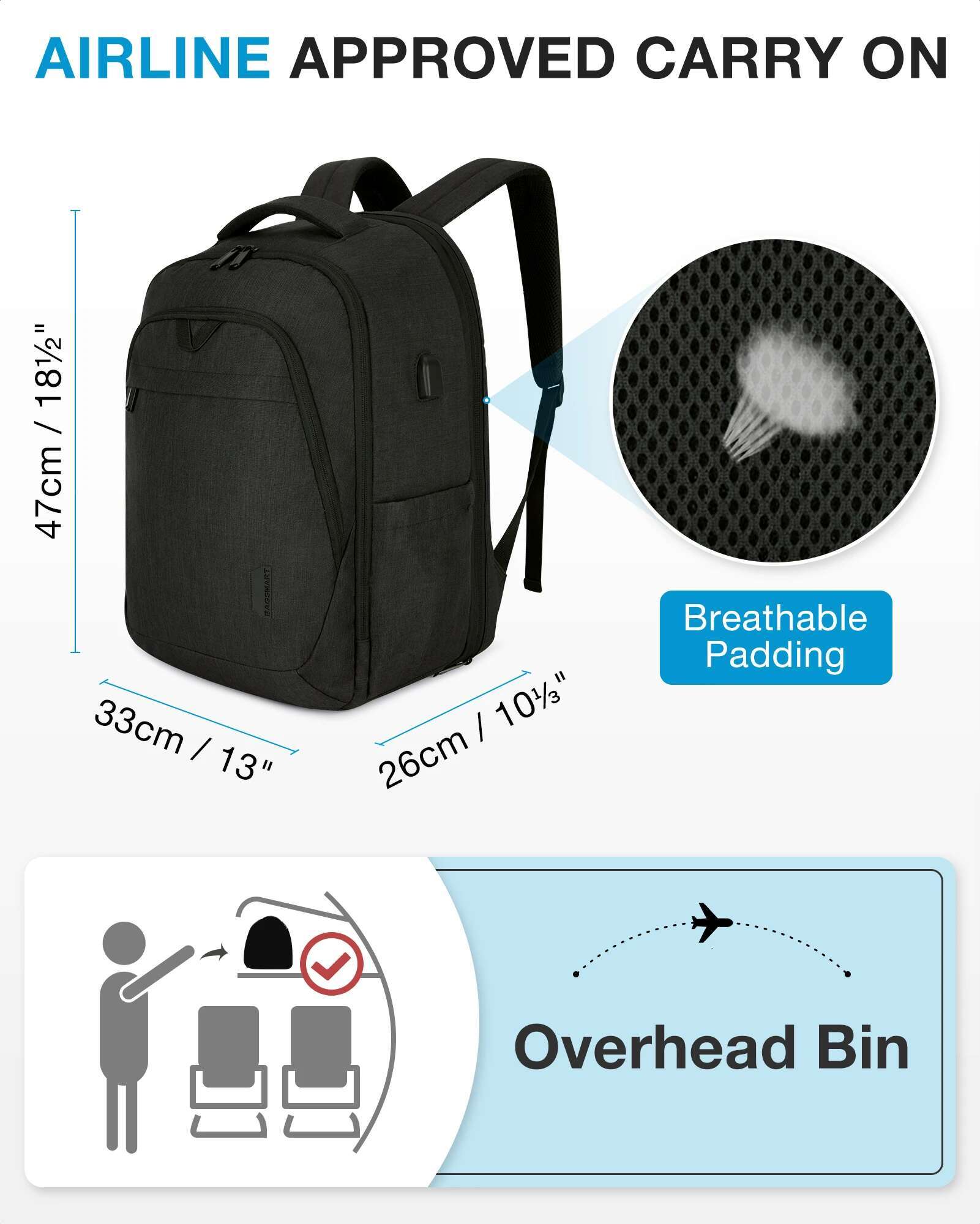 BAGSMART Men's Backpack Anti-Theft Large Waterproof Women School Bags Travel Bussiness Laptop Backpacks With USB Charging Port