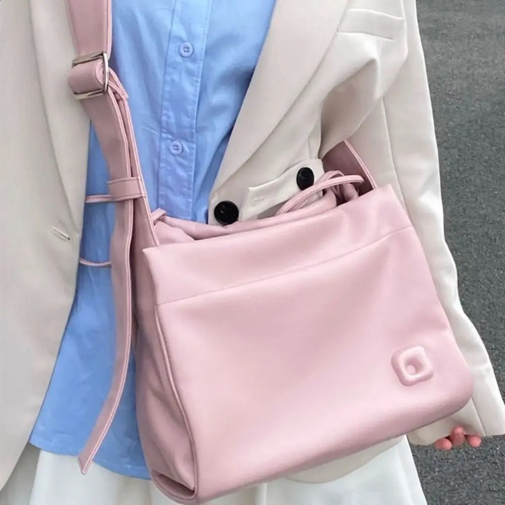 Simple PU Leather Shoulder Bag Large Capacity Solid Color Crossbody Bag Shopping Bag for Woman Girls R250424