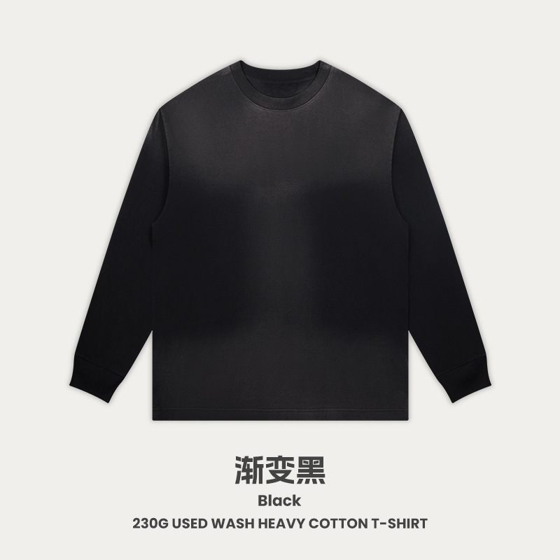 Men's Threaded Long Sleeved Pure Cotton Men's T-Shirt Trend Gradient Color Loose Autumn Round Neck Top Base Shirt luanyun
