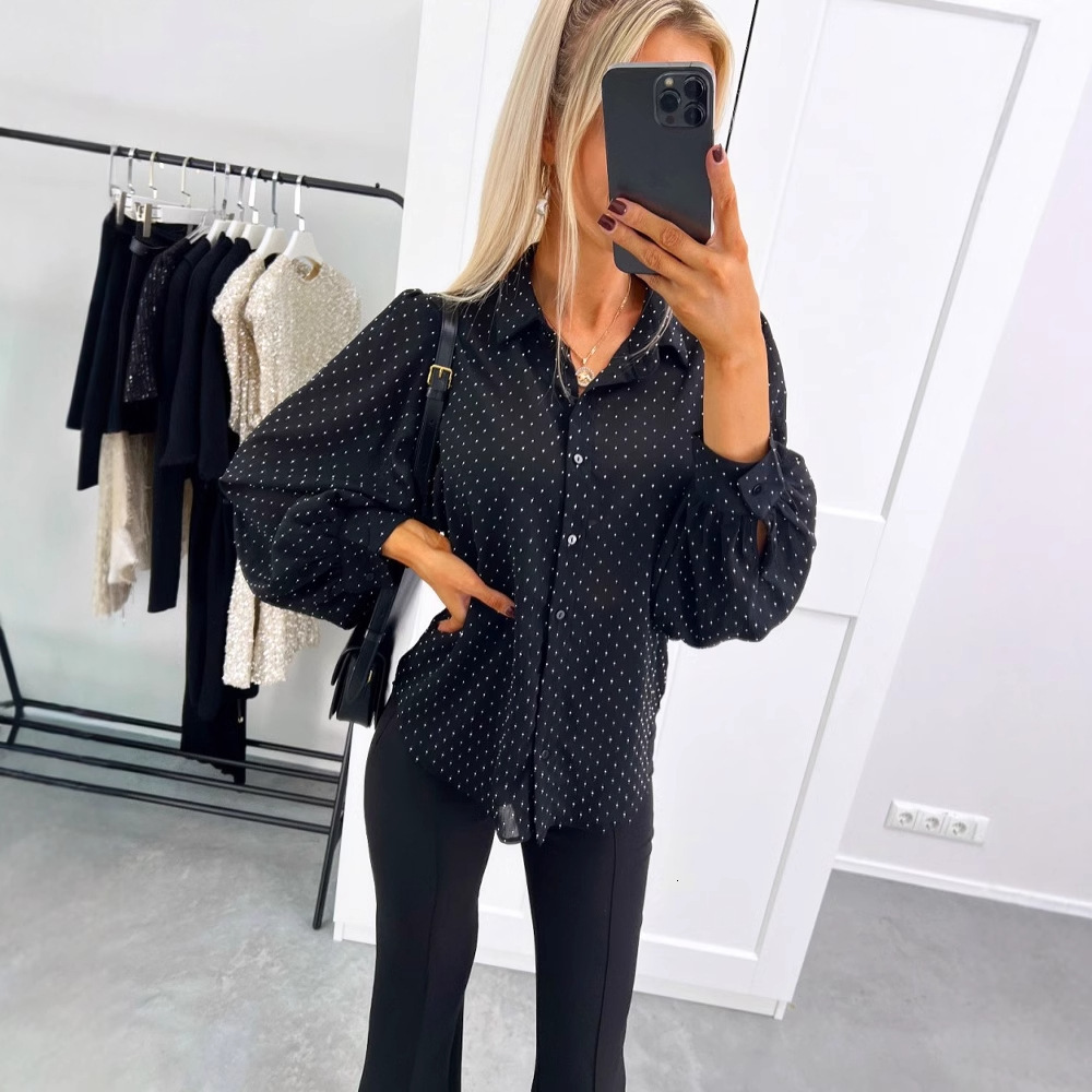 2024 autumn long sleeved polka dot loose design shirt top womens clothing