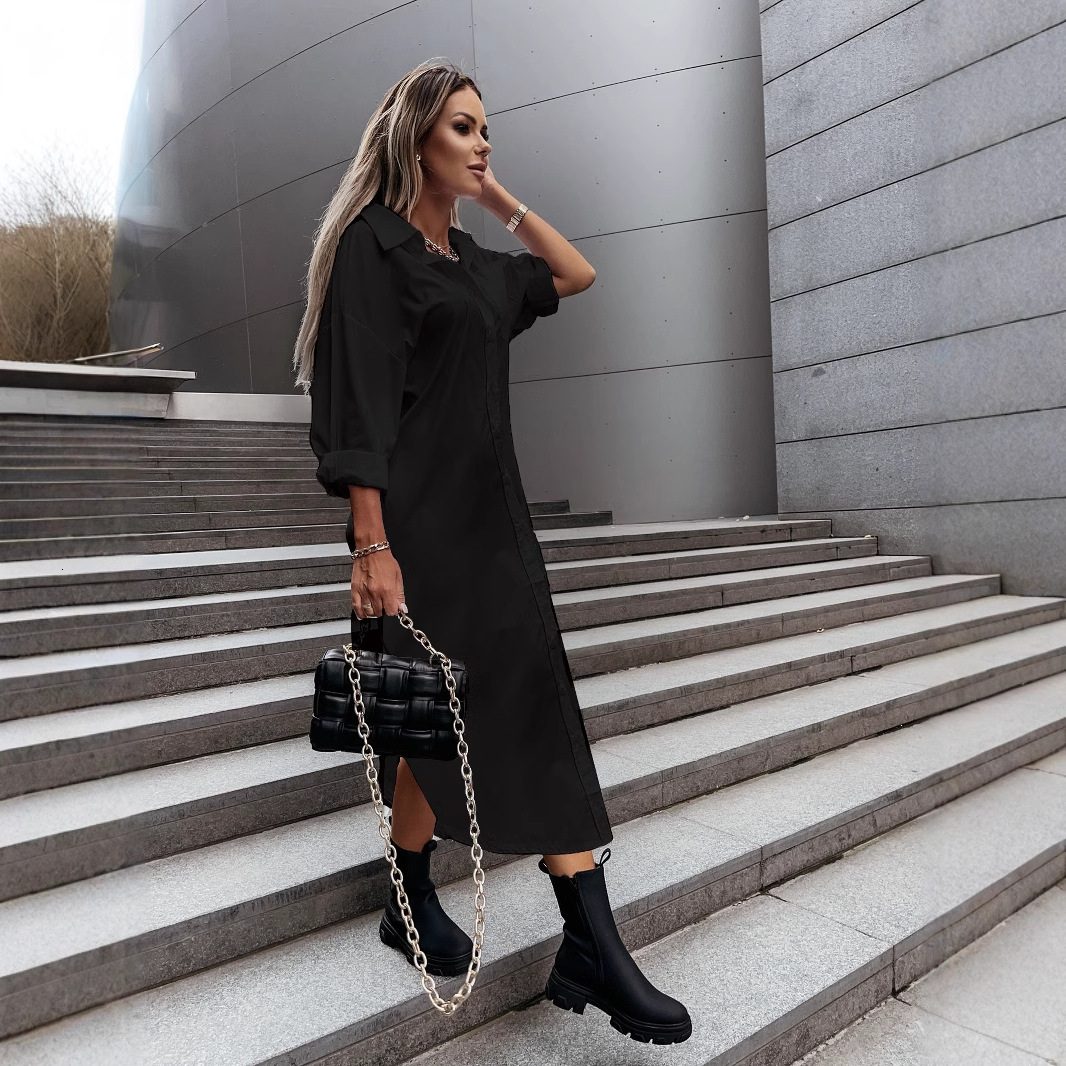 2024 autumn fashion slit loose casual solid color shirt skirt womens clothing