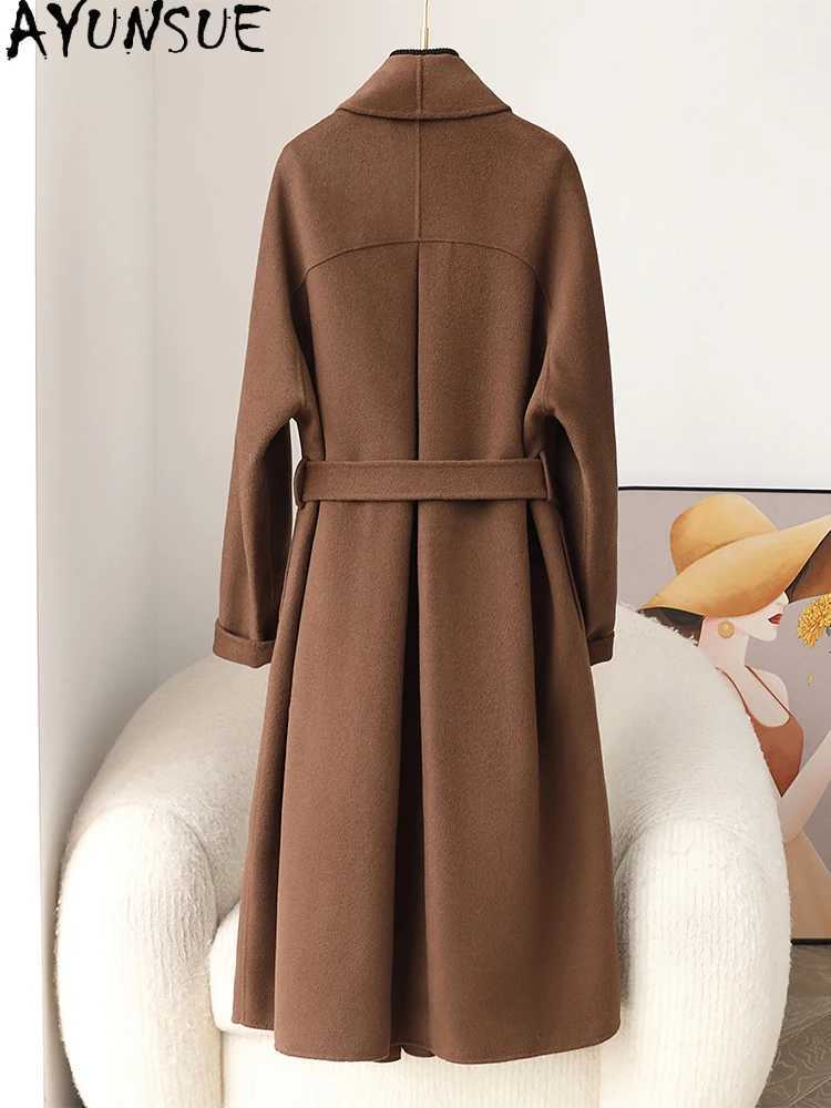 AYUNSUE 100 Natural Wool Coats for Woman Clothes Luxury Mid Length Woolen Coat 2025 Winter New in Outerwears Ropa Para Mujer J251124